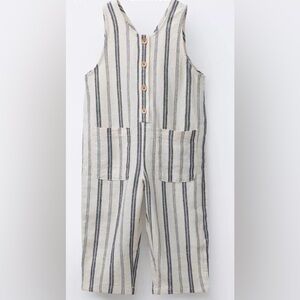 NWT Zara Striped Linen Long Overalls